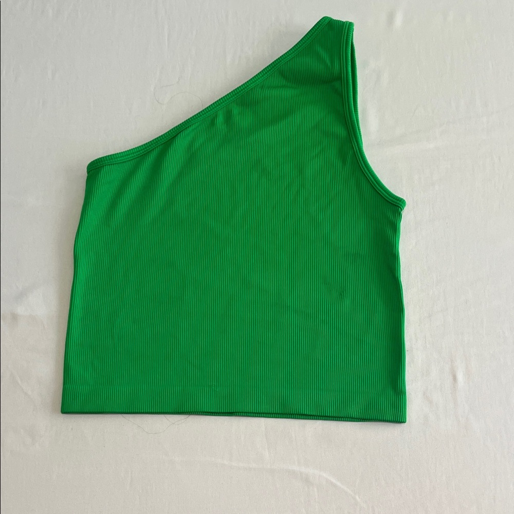 A New Day Vibrant Green One-Shoulder Crop Top
